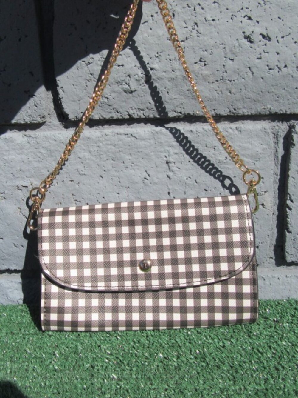 Nanette Lepore Black White Check Plaid Shoulder Bag Purse